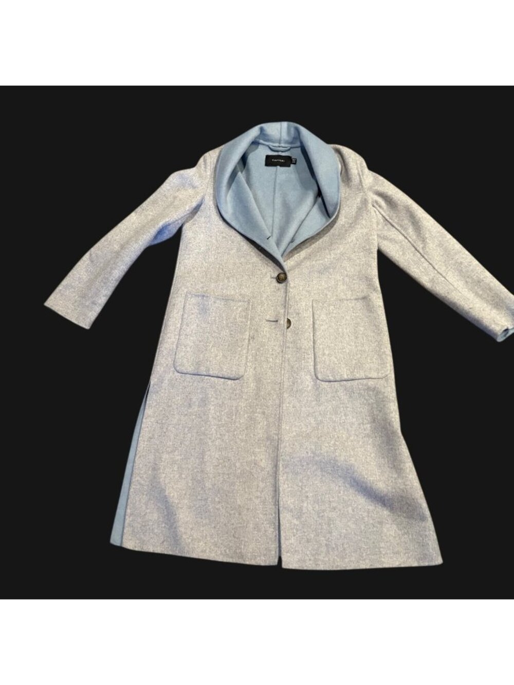 Tahari Womens Light Blue Wool-Blend Coat With Button Closure Pockets And Shawl C
